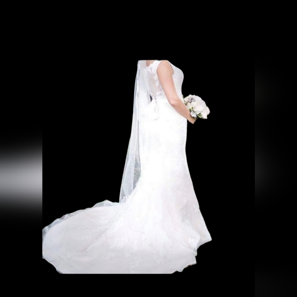 MORI LEE Blush with Lace Overlay Wedding Dress with belt size 10 - Picture 4 of 17